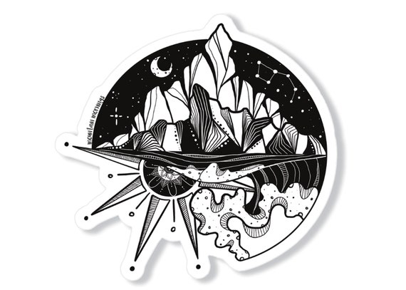 Mountain and Sun, Black and White Stickers, Waterproof Stickers for  Bottles, Wanderlust Stickers, Mountain Stickers, Aesthetic Decal, PNW 