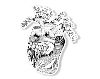 Pegatina de corazón: Diseño natural en vinilo brillante (resistente al agua)