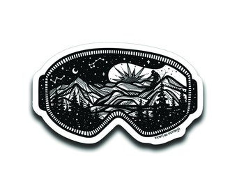 Snow Goggle Stickers, Black and White Sticker, Illustrated Sticker, Glossy Vinyl Sticker, Nature Sticker, Outdoor Sticker, Tumbler Sticker