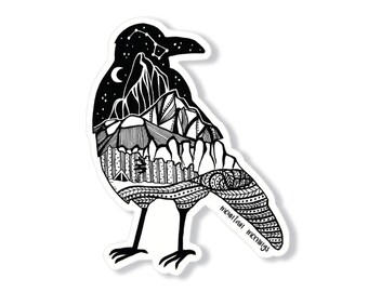 Crow Vinyl Sticker: Nature Inspired Design (Waterproof, Glossy Finish)