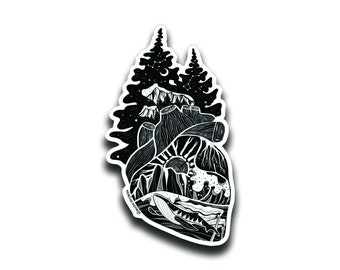 Anatomical Heart Vinyl Sticker, Black and White (Waterproof, Removable)
