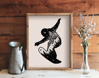 Snowboarder Print, Illustrated Print, Black and White Wall Art, Print For Frame, Outdoor Poster, Home Decor Print, Canadian Artwork, PNW Art