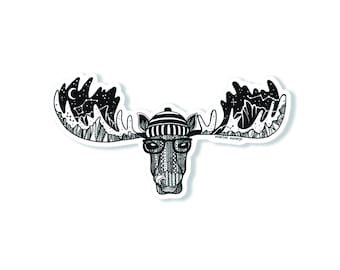 Black and White Moose Sticker - Weatherproof Vinyl Decal
