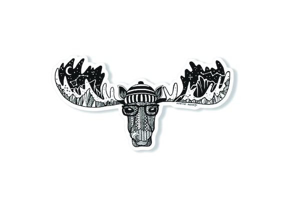 Black and White Moose Sticker - Weatherproof Vinyl Decal