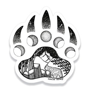 Adesivo zampa d'orso, adesivi in bianco e nero, adesivo illustrato, adesivo in vinile lucido, adesivo naturale, adesivo impermeabile, decalcomania per laptop