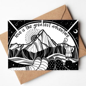 Liebeskarte, Valentinstagskarte, Outdoor Paar Geschenk, Hochzeitskarte, Schwarzweiß Karten, 5x7 Karte, Blanko Grußkarten, Line Art Karte