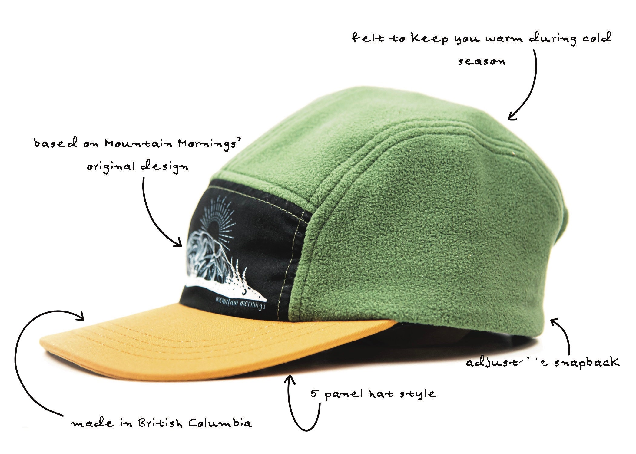 5 Panel Hat, Fleece Hat, Five Panel Hat, Green Hat, Made in Canada, Outdoor Cap, Unisex Cap, Snapback Hat, Gift Hat, Outdoor Hat, Ambler Hat