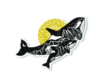 Orca Sticker, Glossy Vinyl Sticker, Black and White Sticker, Waterproof Sticker for Water Bottle, Bumper Sticker, Nature Sticker