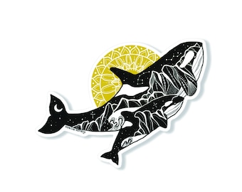 Pegatina de orca: vinilo brillante (blanco y negro, resistente a la intemperie)