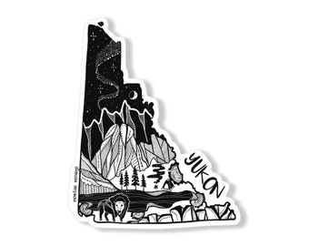 Yukon Vinyl Sticker: Black and White Illustrated, Waterproof