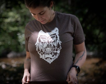 Wolf T shirt, Adventure Tshirt, Adult Tshirt, Gift for Nature Lover, Outdoor Tee Shirts, Camping Shirt, Hiking Tshirt, Graphic Tee, PNW Art