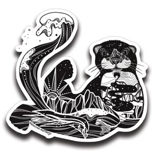 Sea Otter Sticker,  Black and White Stickers, Illustrated Sticker, Glossy Vinyl Sticker, Nature Sticker, Waterproof Sticker, Laptop Decal