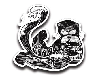 Sea Otter Decal: Black and White Nature Vinyl Sticker