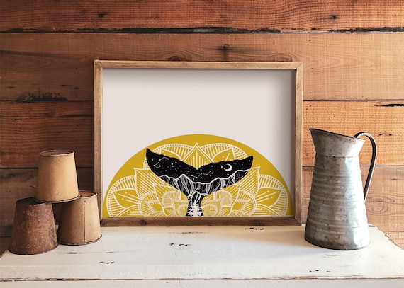 Sunset Print, Illustrated Print, Whale Print, Print For Frame, Outdoor Poster, Home Decor Prints, Canadian Artwork, PNW Art, Mandala Art