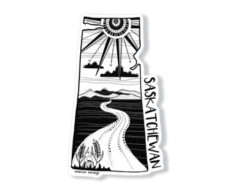Saskatchewan Nature Vinyl Sticker, Black and White (Waterproof, Glossy)