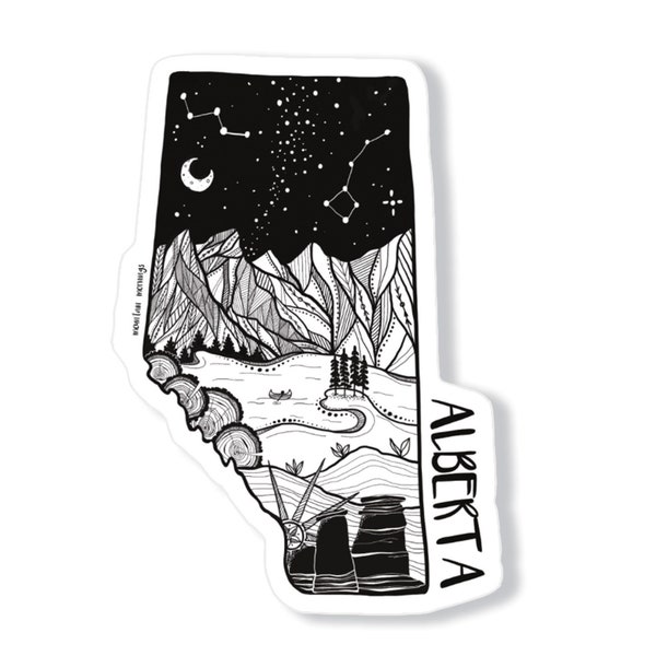 Alberta Sticker: Black and White Illustrated Waterproof Vinyl