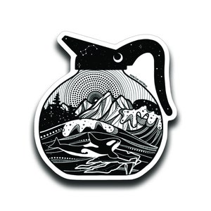 Coffee Mug Sticker, Illustrated Sticker, Black and White Sticker, Glossy Vinyl Sticker, Waterproof Sticker, Tumbler Sticker, Laptop Decals