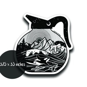 Coffee Mug Sticker: Waterproof Glossy Vinyl (Black & White Design) image 2