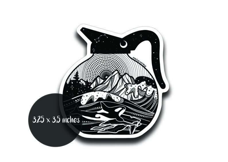 Coffee Mug Sticker: Waterproof Glossy Vinyl (Black & White Design) image 2