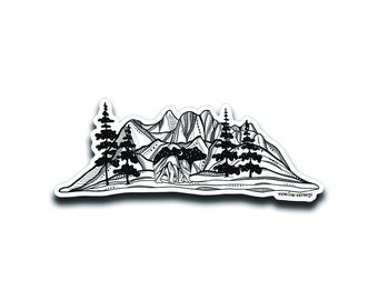 Bear and Mountain Sticker, Black and White Stickers, Illustrated Sticker, Glossy Vinyl Sticker, Nature Sticker, Waterproof Sticker, PNW