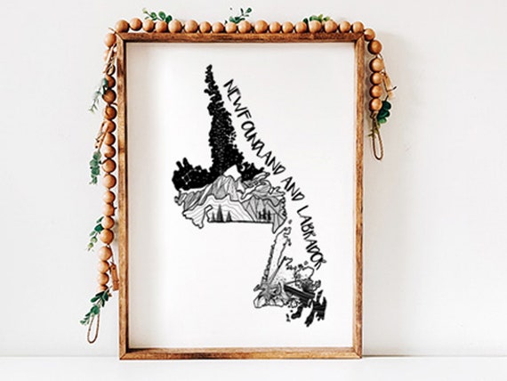 Canadian Wall Art Print: Newfoundland and Labrador - Black & White Design