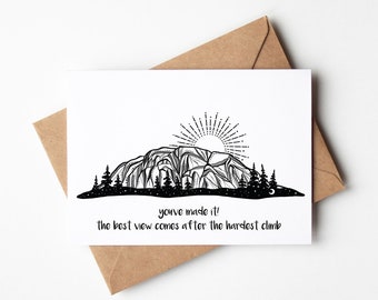 Minimalist Mountain Congratulations Card: Black & White Line Art