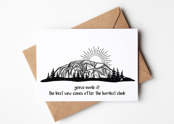 Minimalist Mountain Congratulations Card: Black & White Line Art