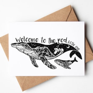 Carte de bienvenue de bébé, carte de nouveau-né, carte de douche de bébé, carte de nouveau bébé, nouveau cadeau de bébé, animaux de carte de bébé, cadeau de nouvelle maman, carte illustrée, PNW Art