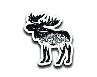 Black and White Moose Sticker - Waterproof Glossy Vinyl
