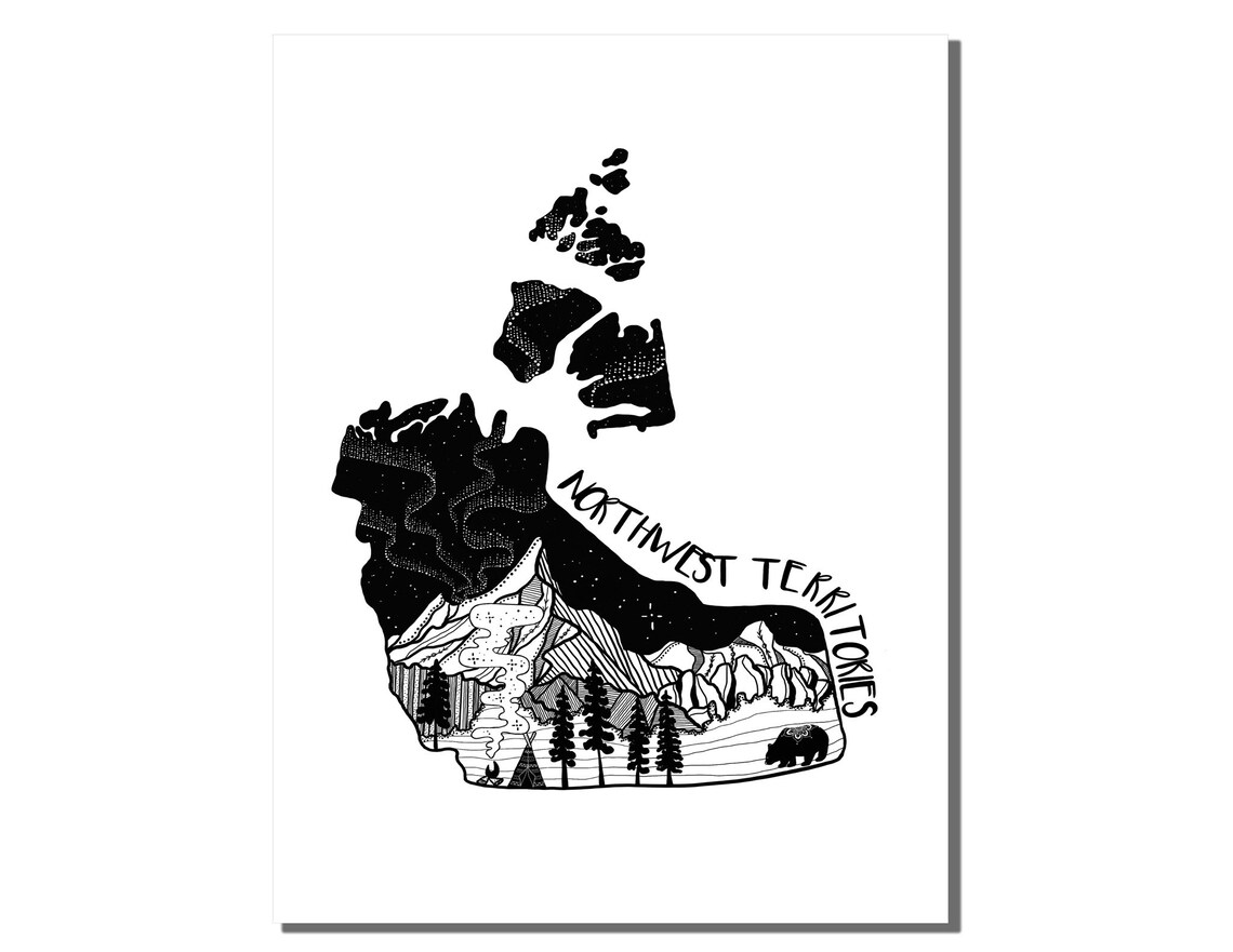 Canada Map Illustrated Print Black and White Art Print for | Etsy