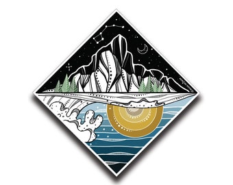 Nature Inspired Sticker, Mountain and Ocean Black & White (Glossy Vinyl)
