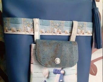 Handbag, shoulder bag, maritime, 100% handmade, unique piece