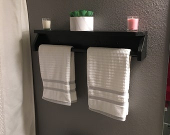 porte-serviettes, porte-serviettes en bois, porte-serviettes en bois de salle de bain, porte-serviettes en bois rustique sur mesure avec tige, porte-serviettes en bois fait à la main