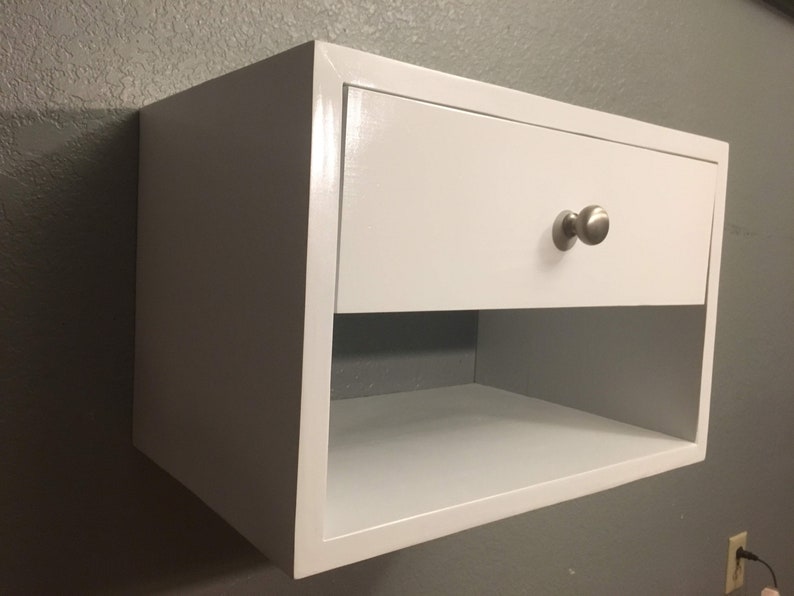 White Floating Nightstand With Drawer Etsy