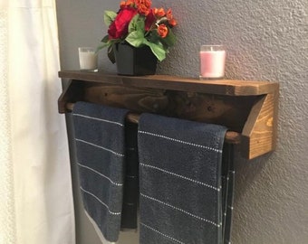 porte-serviettes, porte-serviettes en bois, porte-salle de bain, porte-serviettes en bois rustique personnalisé avec tige, support en bois fait à la main