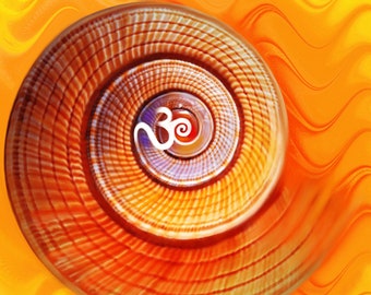 Om Canvas Wall Art, Om Canvas Wall Prints, Meditation Art of Spiral Om in Orange Wall Decor, Original Spiritual and Cosmic Digital Painting