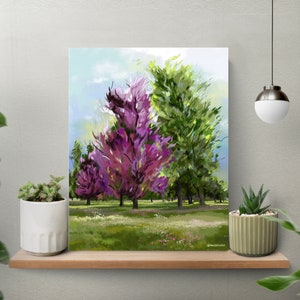 Nature wall art of trees for living room wall decor, landscape wall art as a housewarming gift, digital wall art in the aesthetic wall decor image 2