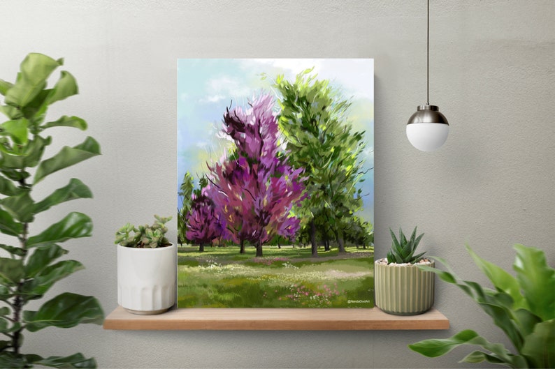 Nature wall art of trees for living room wall decor, landscape wall art as a housewarming gift, digital wall art in the aesthetic wall decor image 2