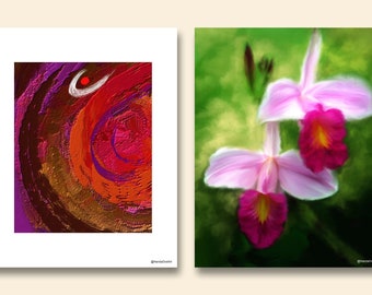 Set of 2- Abstract wall art of Ganesha and canvas wall art of flowers as a housewarming gift, red Ganesha wall art, and pink floral wall art