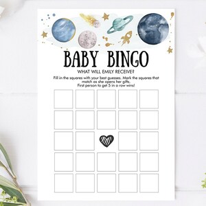 Editable Baby Bingo Space Baby Shower Game Outer Space Planets Houston Boy Rocket Neutral Shower Activity Digital Template Printable 0357 image 1