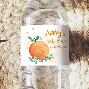 Editable A Little Cutie is on The Way Water Bottle Labels Cutie Baby Shower Clementine Orange Cutie Decor Download Template Printable 0430