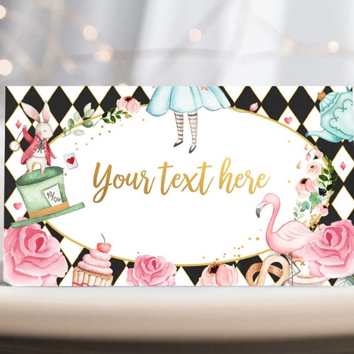 Editable Alice in Wonderland Food Label Alice Place Card Tent Etsy