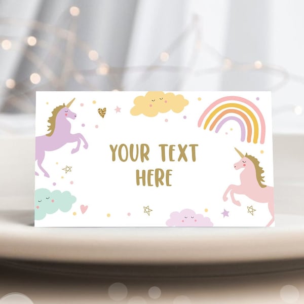 Editable Unicorn Food Labels Rainbow Magical Place Card Tent Card Name Card Girl Birthday Unicorn Party Decor Digital Corjl Template 0426