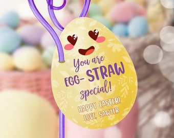 Editable Crazy Straw Tags Easter Tags You're Egg-Straw Special Easter Egg Cards for Kids School Personalized Tag Digital PRINTABLE 0449