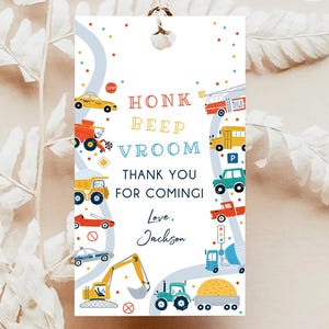 Editable Transportation Favor Tag Car Truck Driving By Boy Birthday Party Thank You Gift Tag Label Digital Download Template Printable 0533
