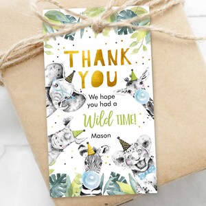 Editable Party Animals Favor Tags Boy Wild One Safari Animals Thank You Tags Gold Birthday Wild Time Gift Digital Template Printable 0322