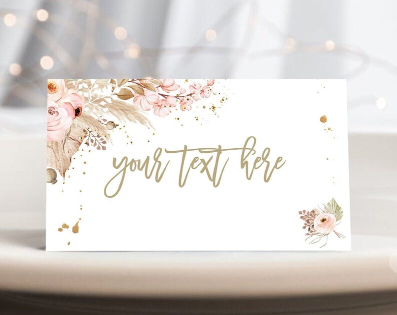 Editable Pampas Grass Food Labels Boho Baby Shower Birthday Party Place Card Food Tents Bohemian Desert Printable Template