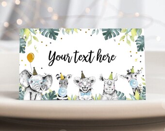 Corjl #002 Table Tent Cards Safari Buffet Cards Editable Jungle Food Labels Animals
