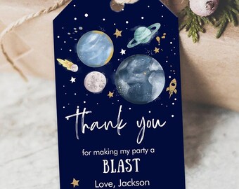 Bearbeitbare Weltraum Favor Tags Weltraum Geburtstag Dankeschön Label Galaxy Geschenkanhänger Reise um die Sonne Planeten Digitale Vorlage Printable 0357