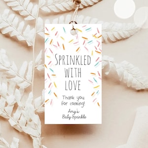 Editable Sprinkled With Love Favor Tags Baby Sprinkle Thank you Label Shower Gift tags Coed Gender Neutral Template Corjl PRINTABLE 0216